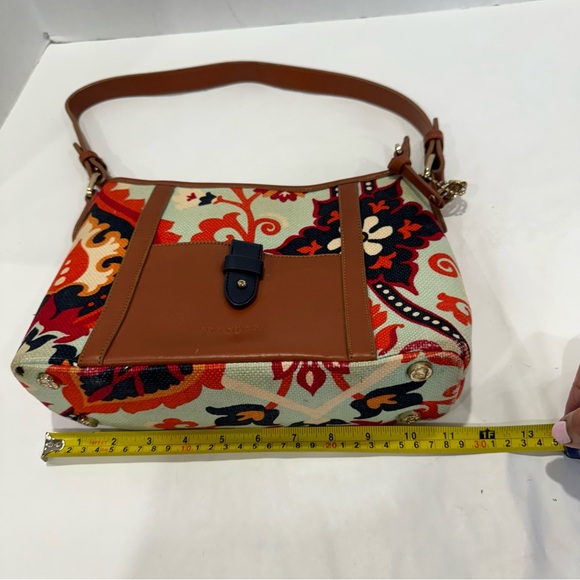 SPARTINA 449 tan leather linen in gorgeous light blue print purse bag - Picture 14 of 16